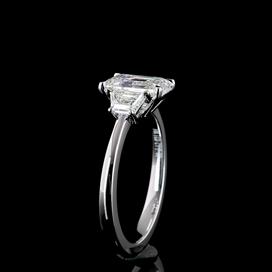 1.98 Cts 14k White Gold Emerald Shape 3 Stones Ring - Image 3