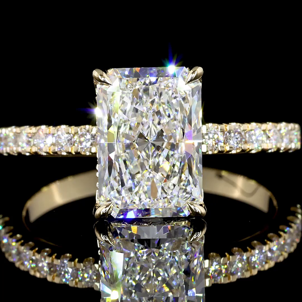 2.88 Cts 14k Yellow Gold Radiant Shape Hidden Halo Ring - Image 3
