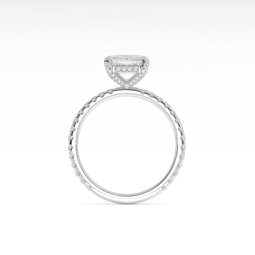 3.87 Cts 14k White Gold Emerald Shape Hidden Halo Ring - Image 2