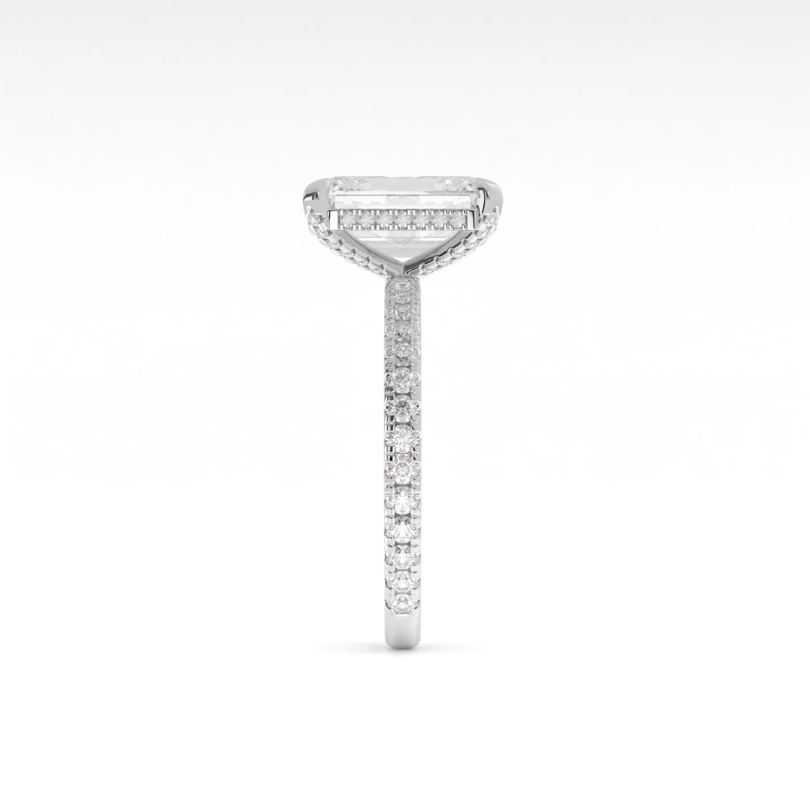 3.87 Cts 14k White Gold Emerald Shape Hidden Halo Ring - Image 3