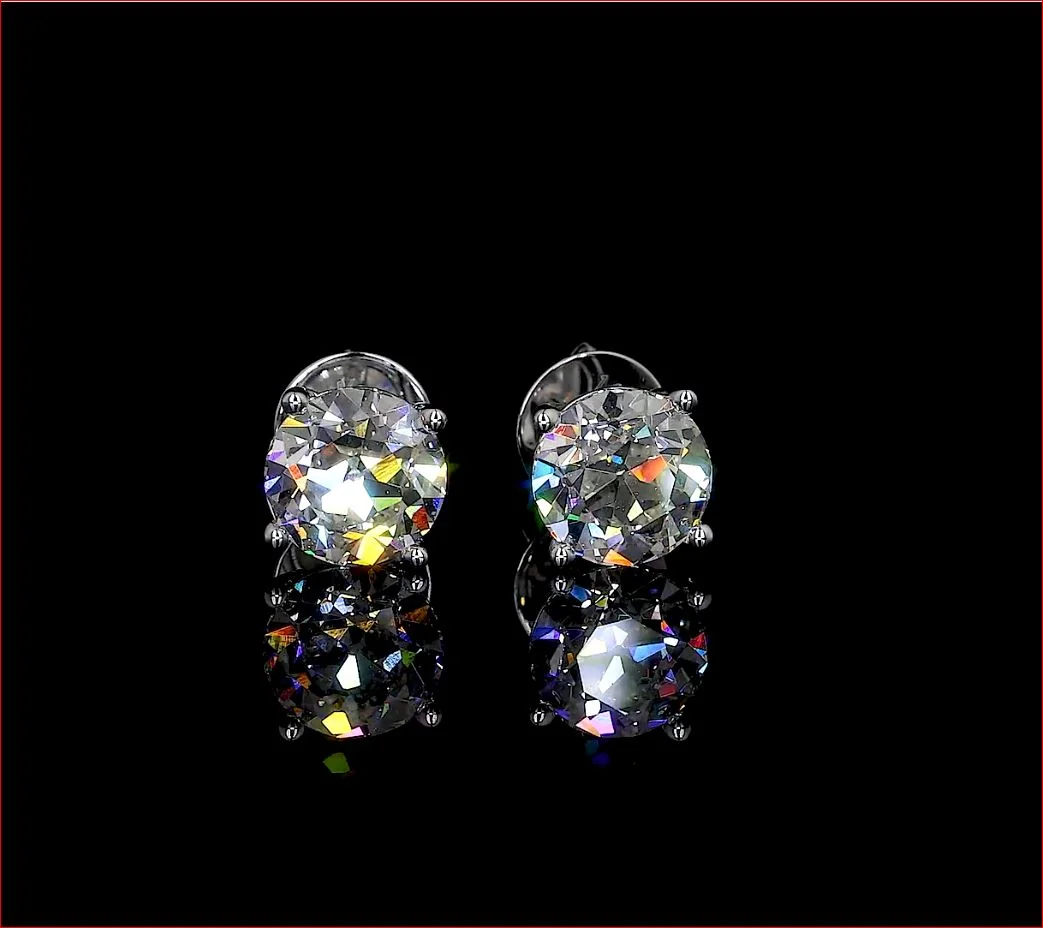 5.05 Cts 14k White Gold Old European Brilliant Shape Studs Earring - Video