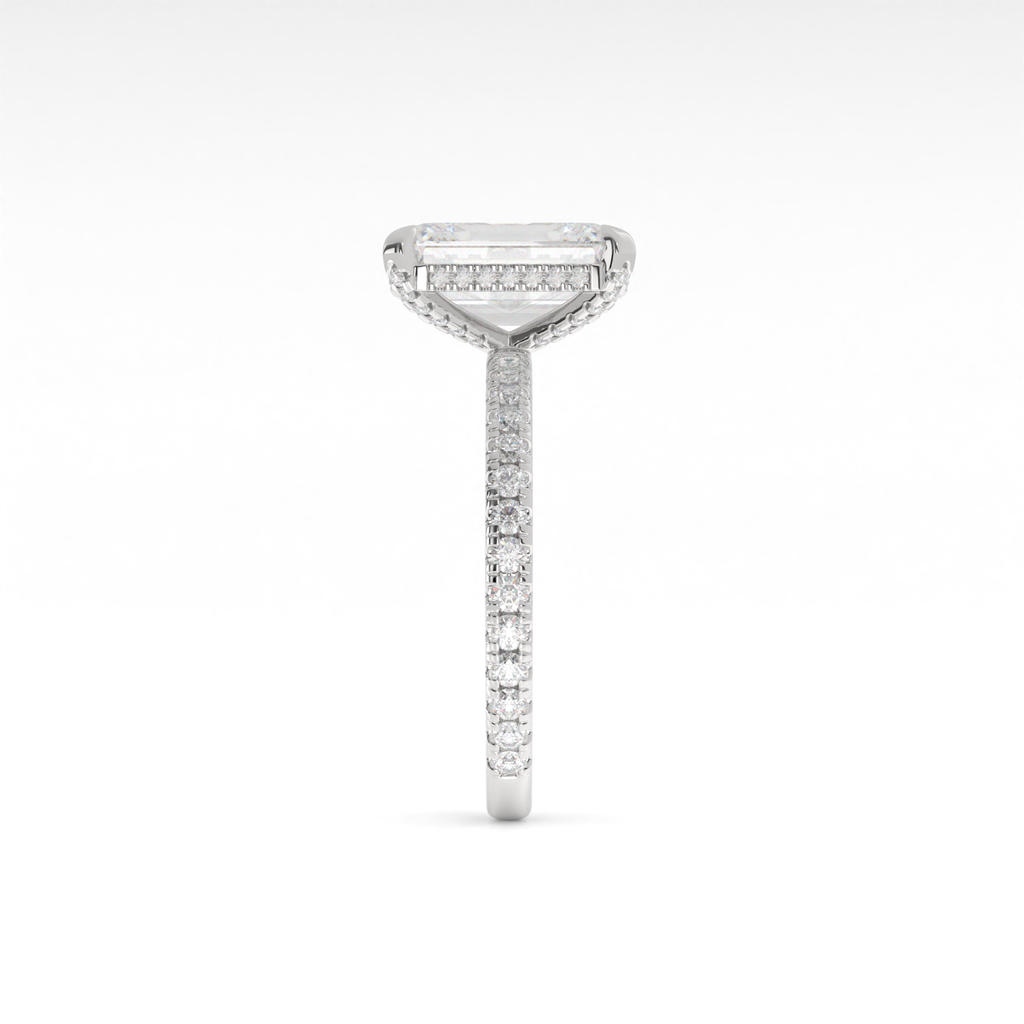 3.94 Cts 14k White Gold Emerald Shape Hidden Halo Ring - Image 3