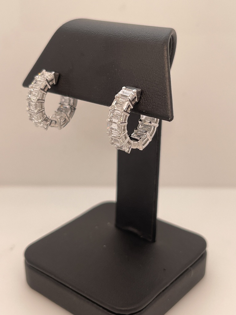 6.56 Cts 14k White Gold Emerald Shape Huggies Earring - Image 3