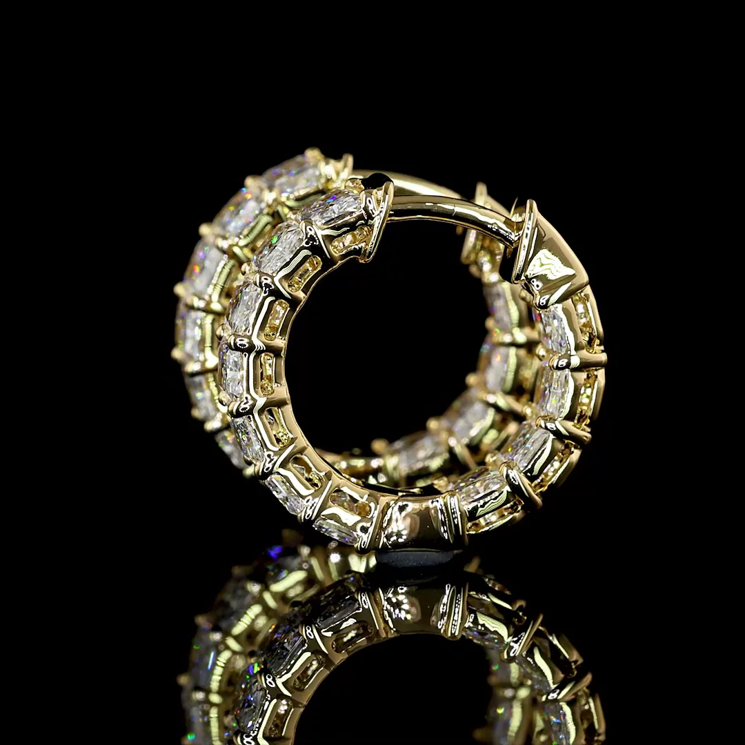 6.32 Cts 14k Yellow Gold Radiant Shape Huggies Earring - Image 4