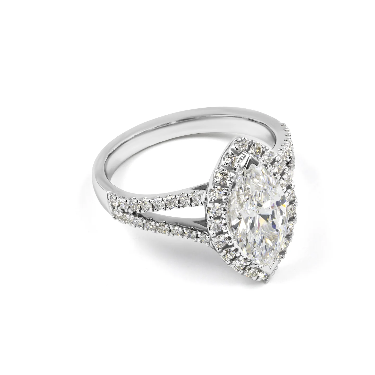 2.73 Cts 14k White Gold Marquise Shape Split Shank Ring - Image 4