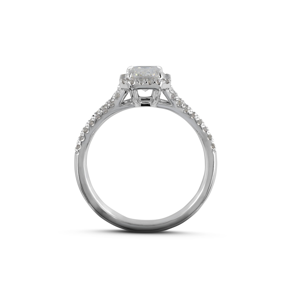 1.42 Cts 14k White Gold Emerald Shape Split Shank Ring - Image 3