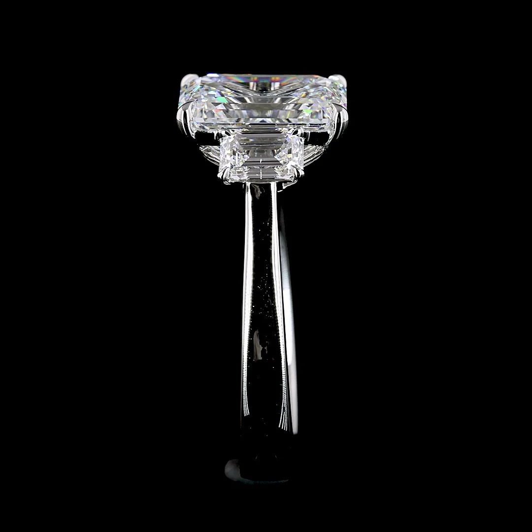 3.85 Cts Platinum Emerald Shape 3 Stones Ring - Image 4
