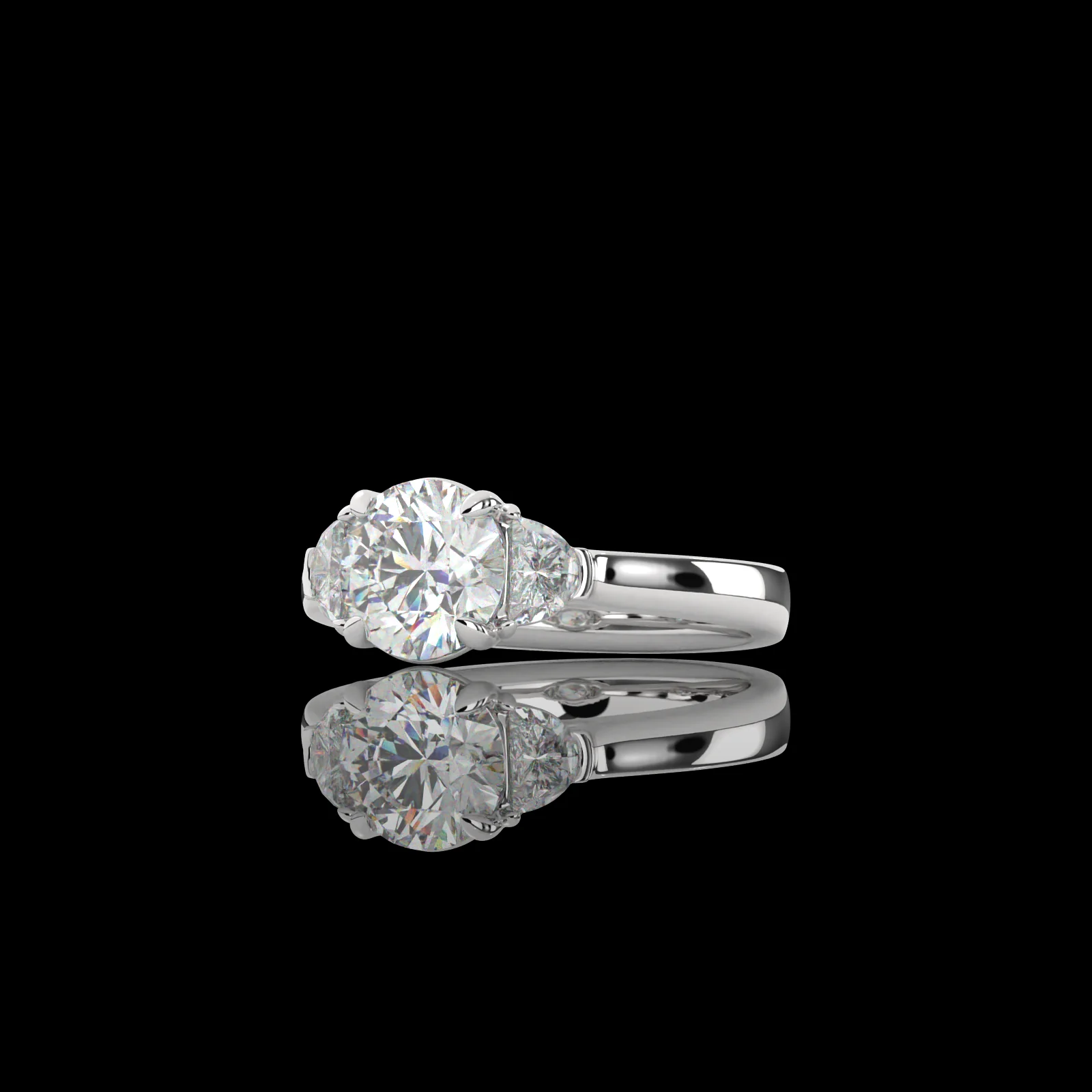 1.23 Cts 14k White Gold Round Shape 3 Stones Ring - Image 2