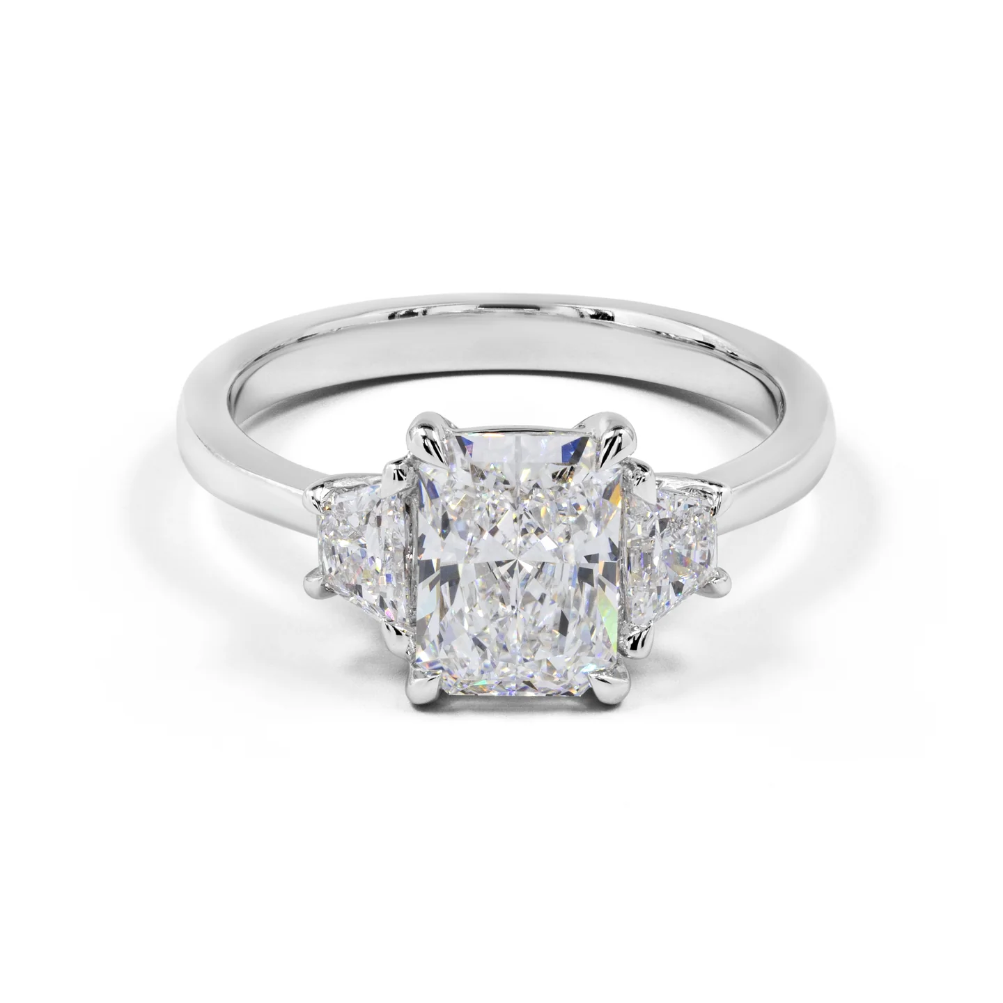 3.86 Cts Platinum Radiant Shape 3 Stones Ring - Video
