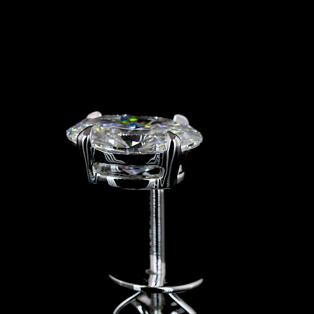 2 Cts 18k White Gold Oval Shape Studs Earring - Image 4