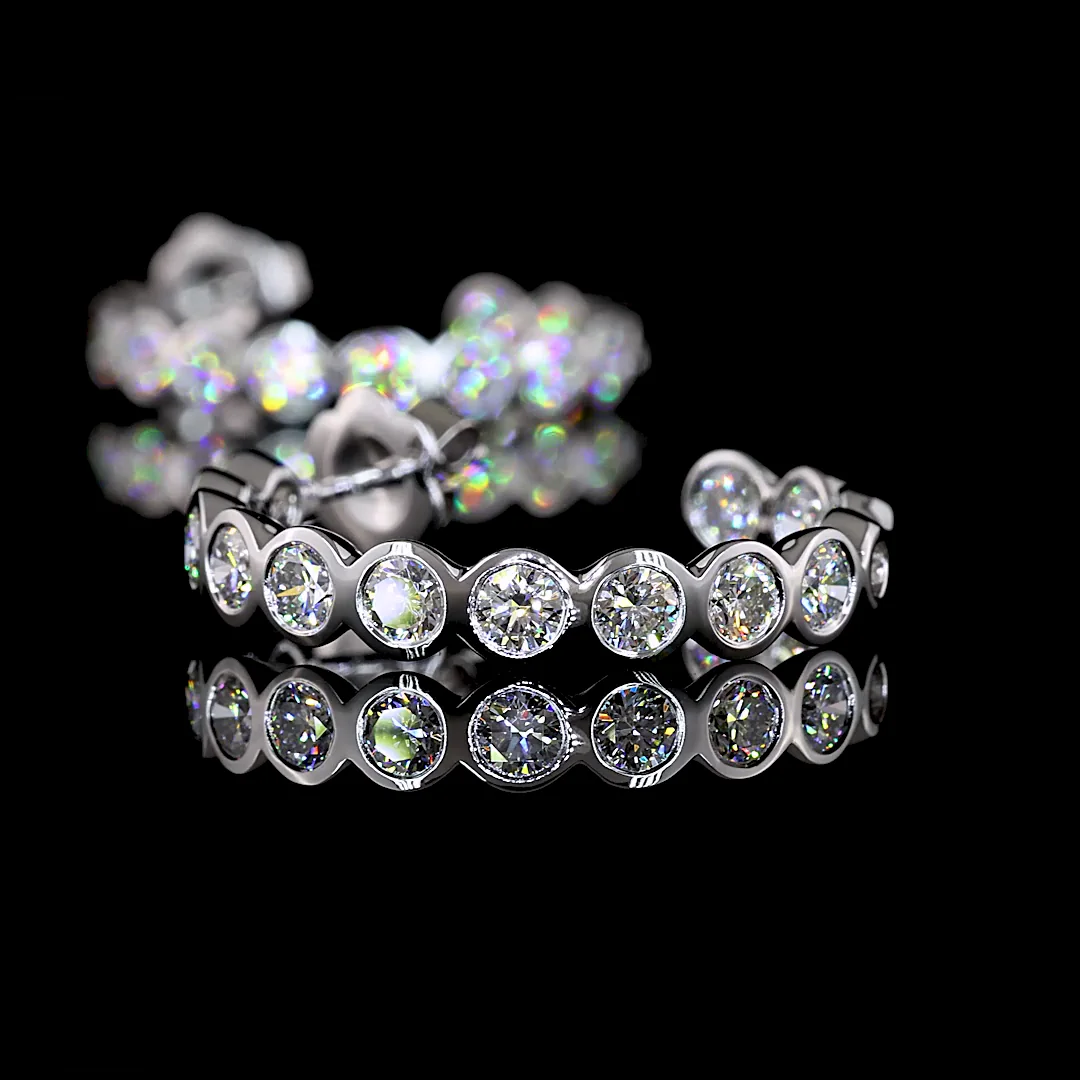 4.36 Cts 14k White Gold Round Shape C Hoops Earring - Image 2