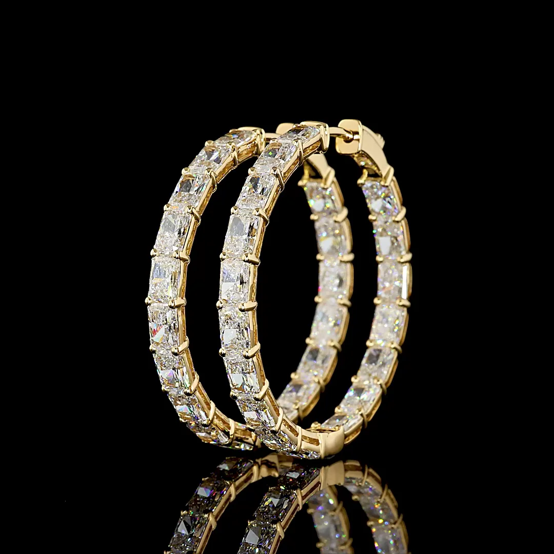 8.29 Cts 18k Yellow Gold Radiant Shape Hoops Earring - Image 2