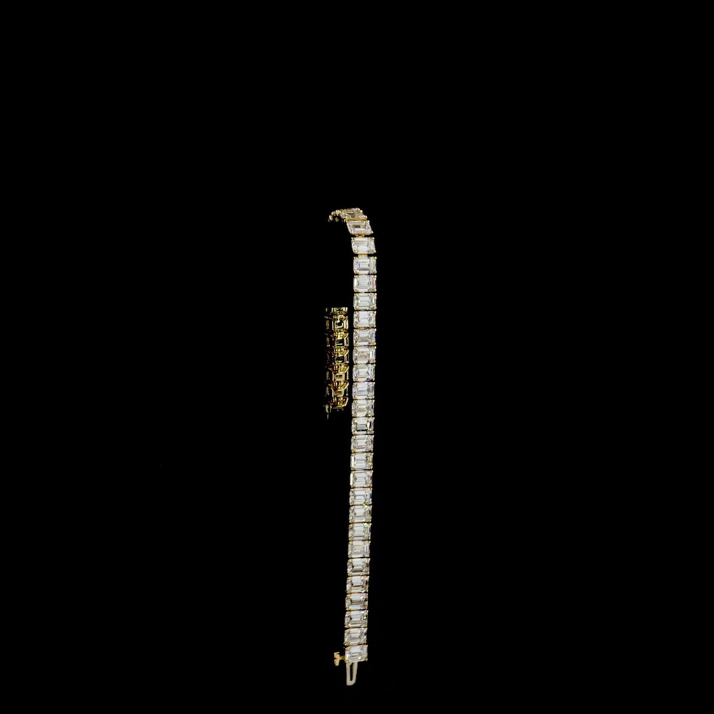 17.29 Cts 14k Yellow Gold Emerald Shape Tennis Bracelet - Image 3