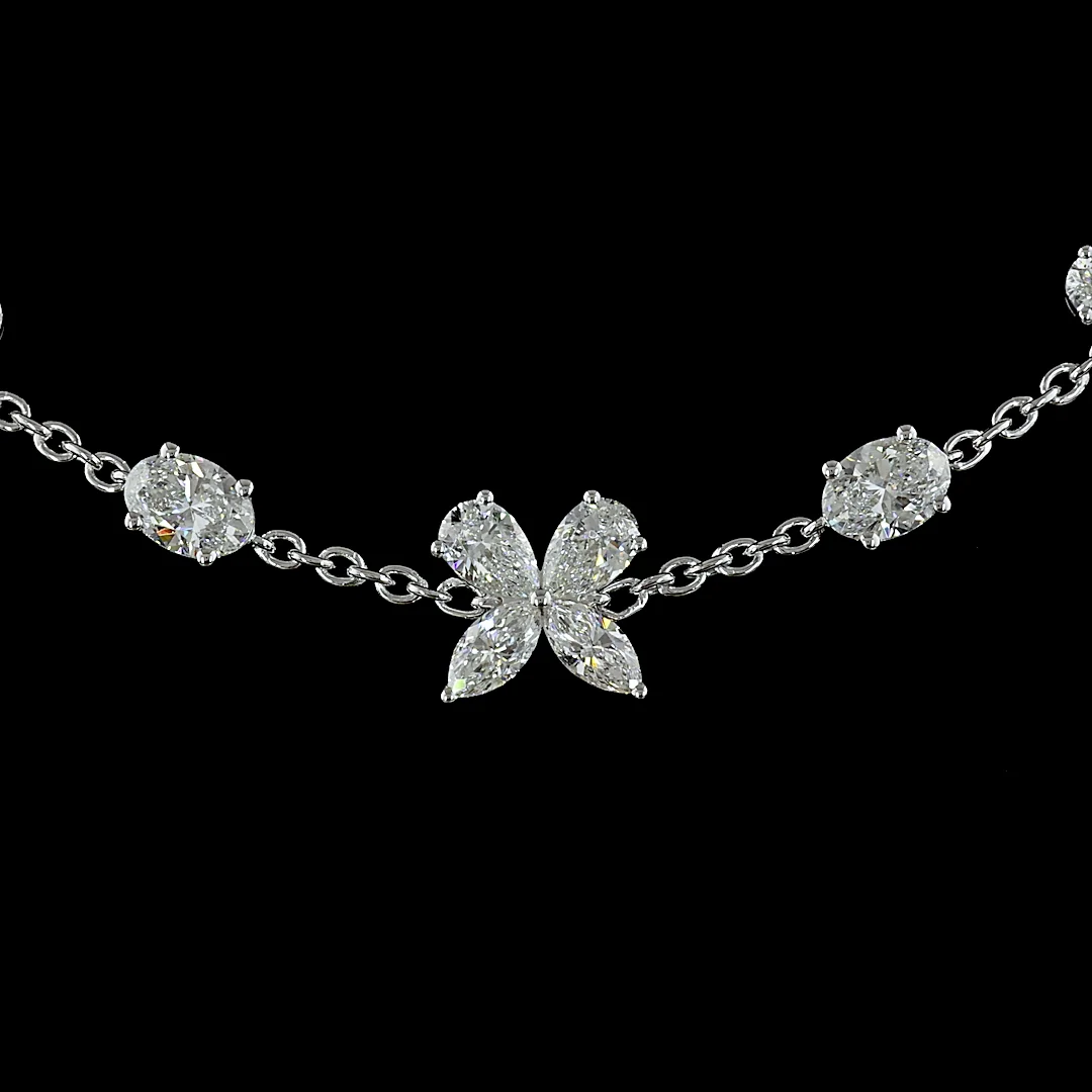 5.07 Cts 14k White Gold Mix Shape Station Line Tennis Necklace - Image 3