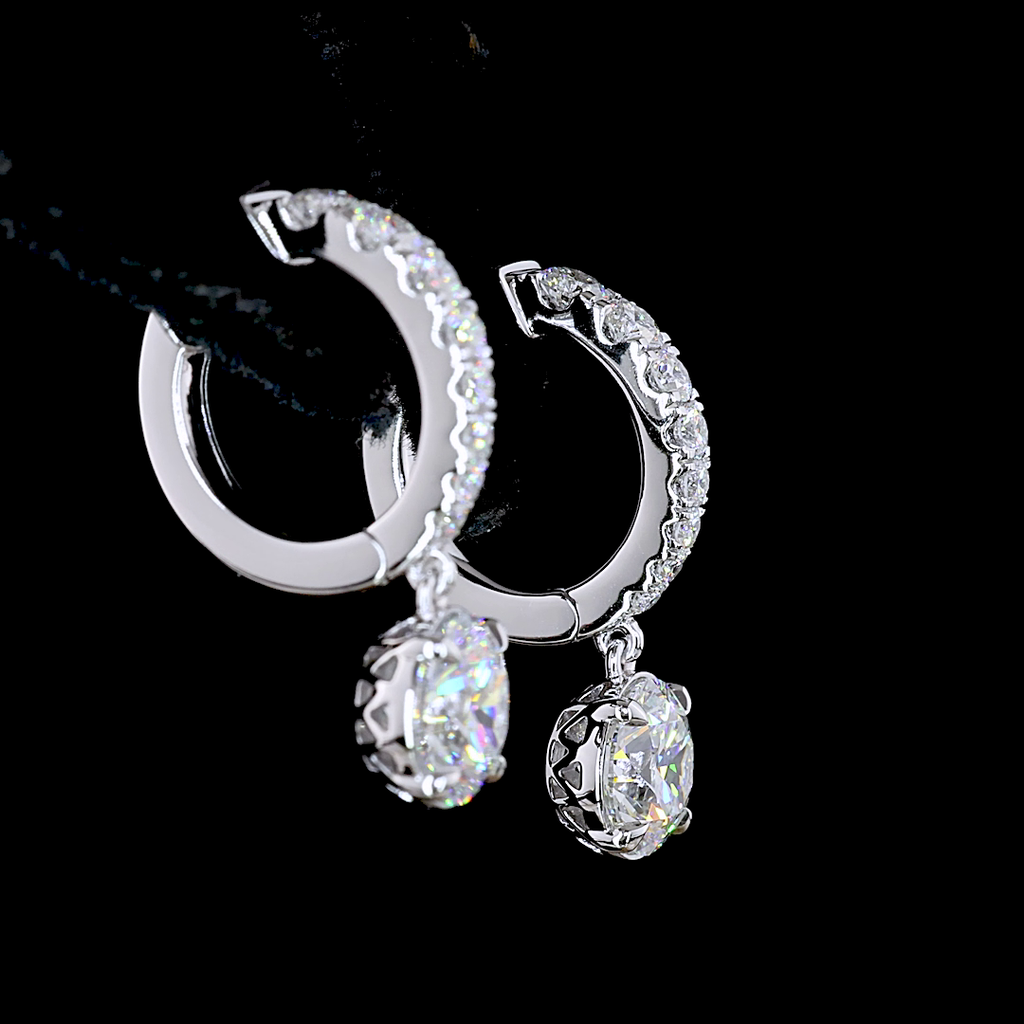 2.53 Cts 14k White Gold Round Shape Hanging Earring - Image 4