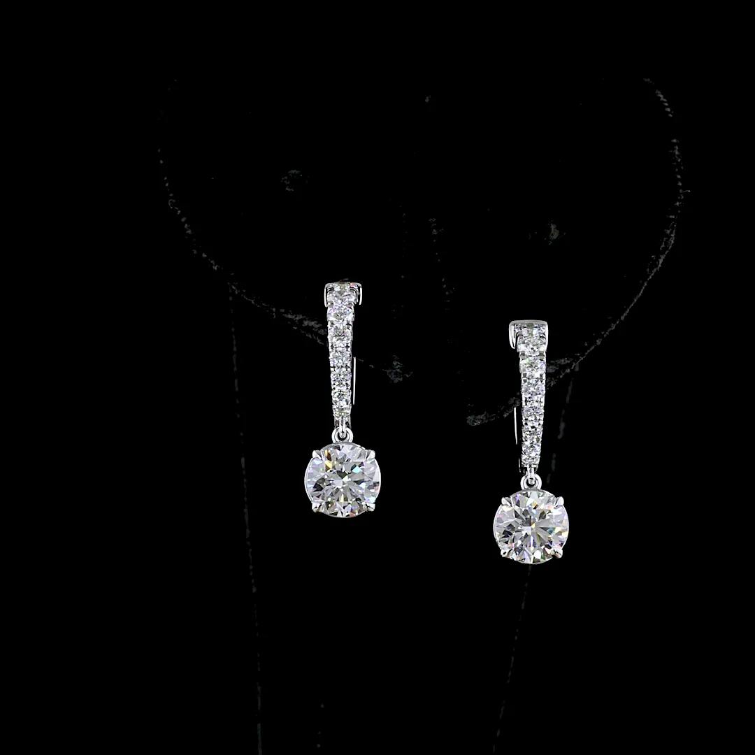 2.53 Cts 14k White Gold Round Shape Hanging Earring - Video