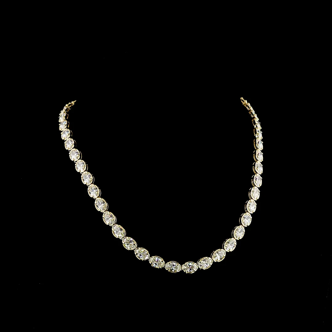 33.87 Cts 14k Yellow Gold Oval Shape Tennis Necklace - Video