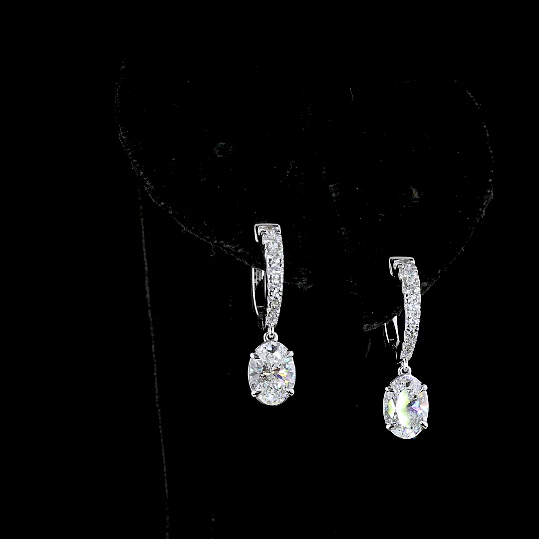 2.58 Cts 14k White Gold Oval Shape Hanging Earring - Video