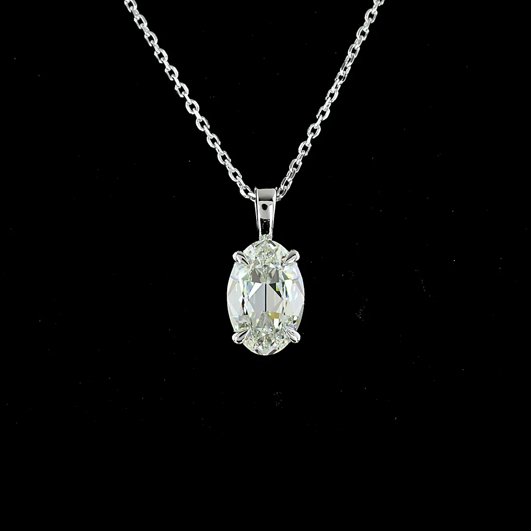 1.83 Cts 14k White Gold Antique Oval Shape Solitaire Pendant - Image 3