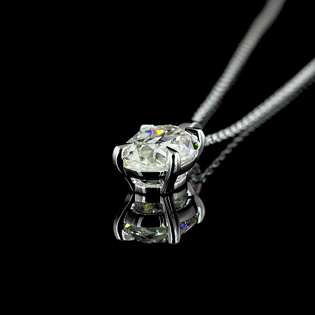 1.83 Cts 14k White Gold Antique Oval Shape Solitaire Pendant - Image 4