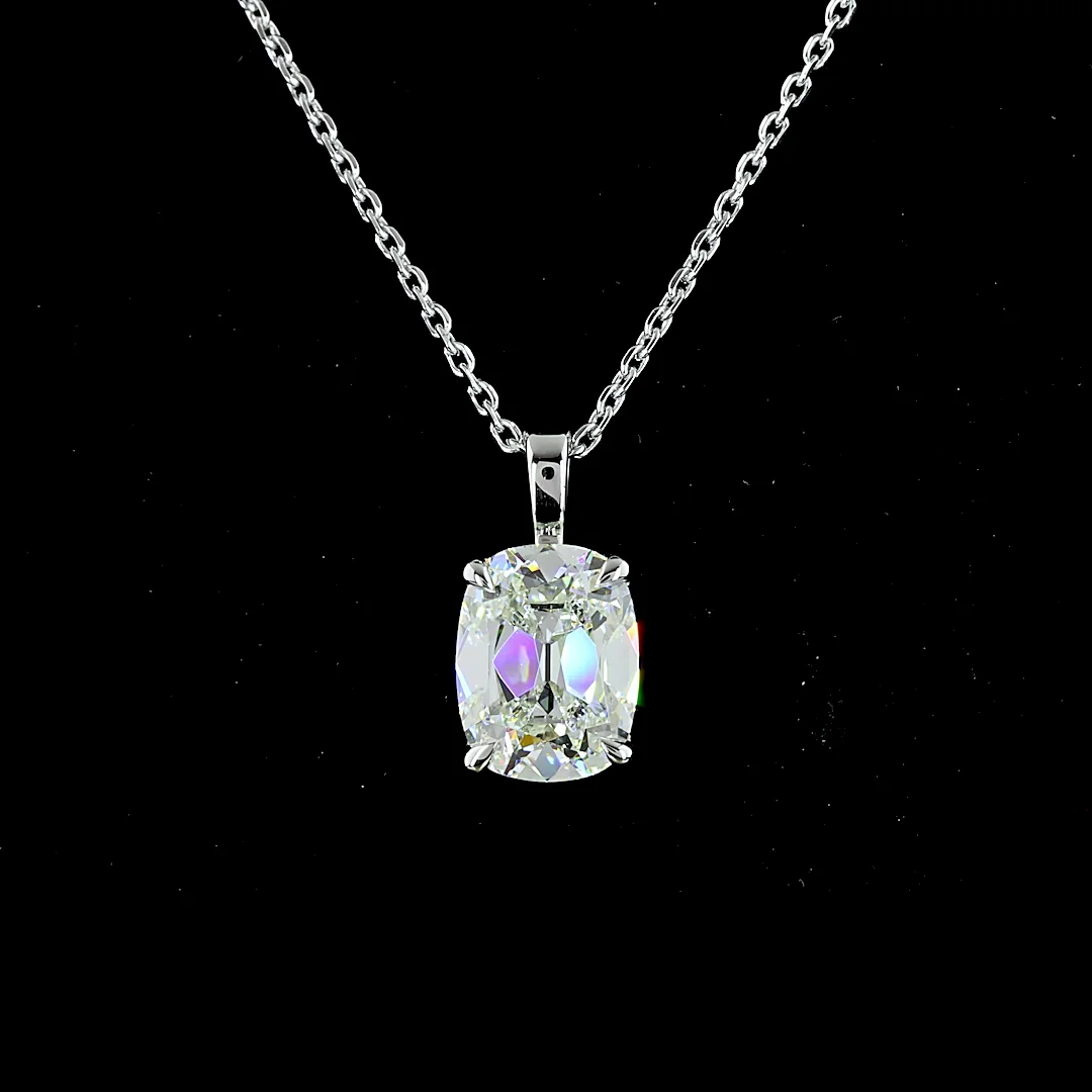 1.9 Cts 14k White Gold Antique Cushion Shape Solitaire Pendant - Image 3