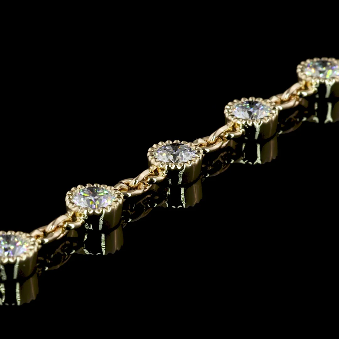 5.07 Cts 14k Yellow Gold Round Shape Station Necklace - Image 2