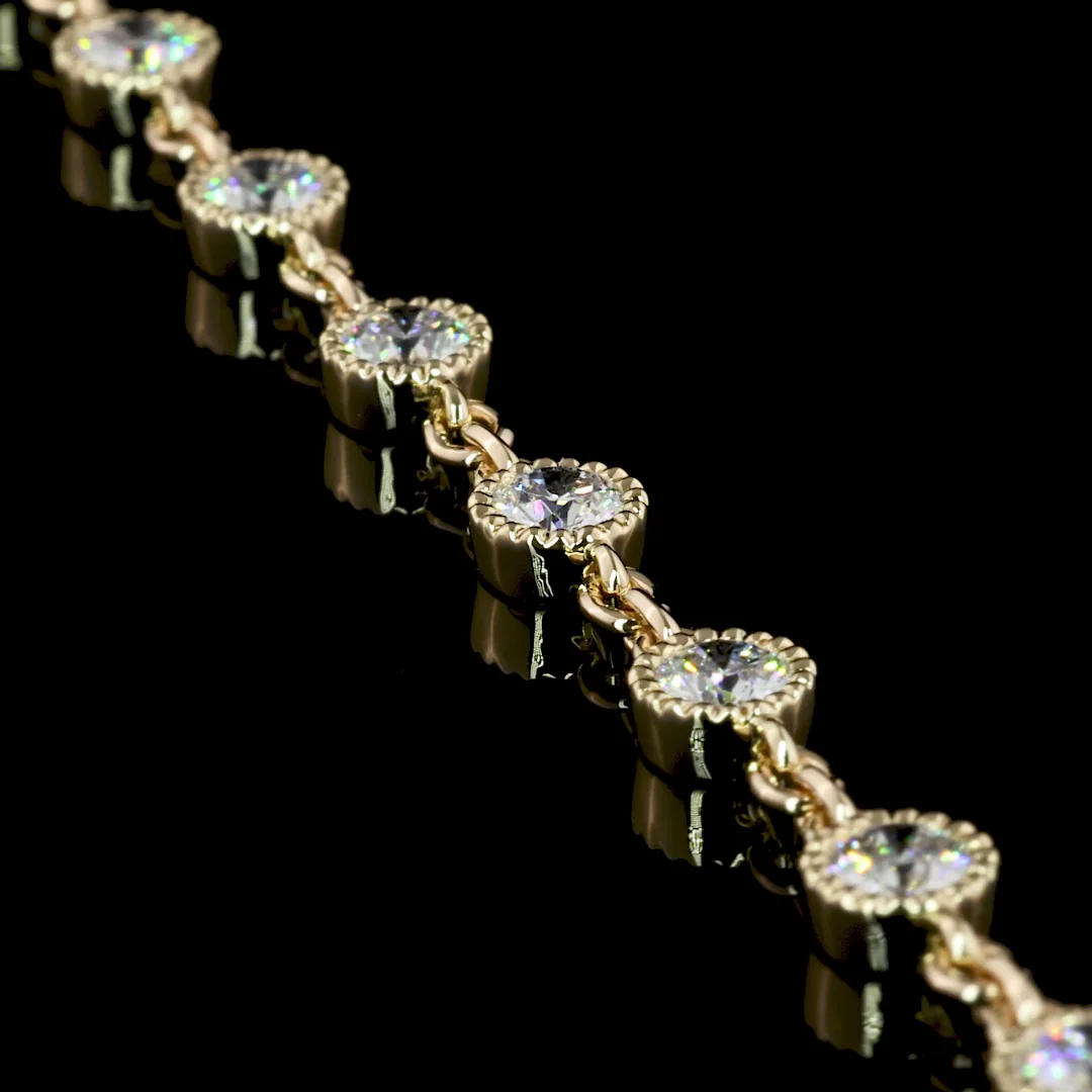 5.07 Cts 14k Yellow Gold Round Shape Station Necklace - Image 4