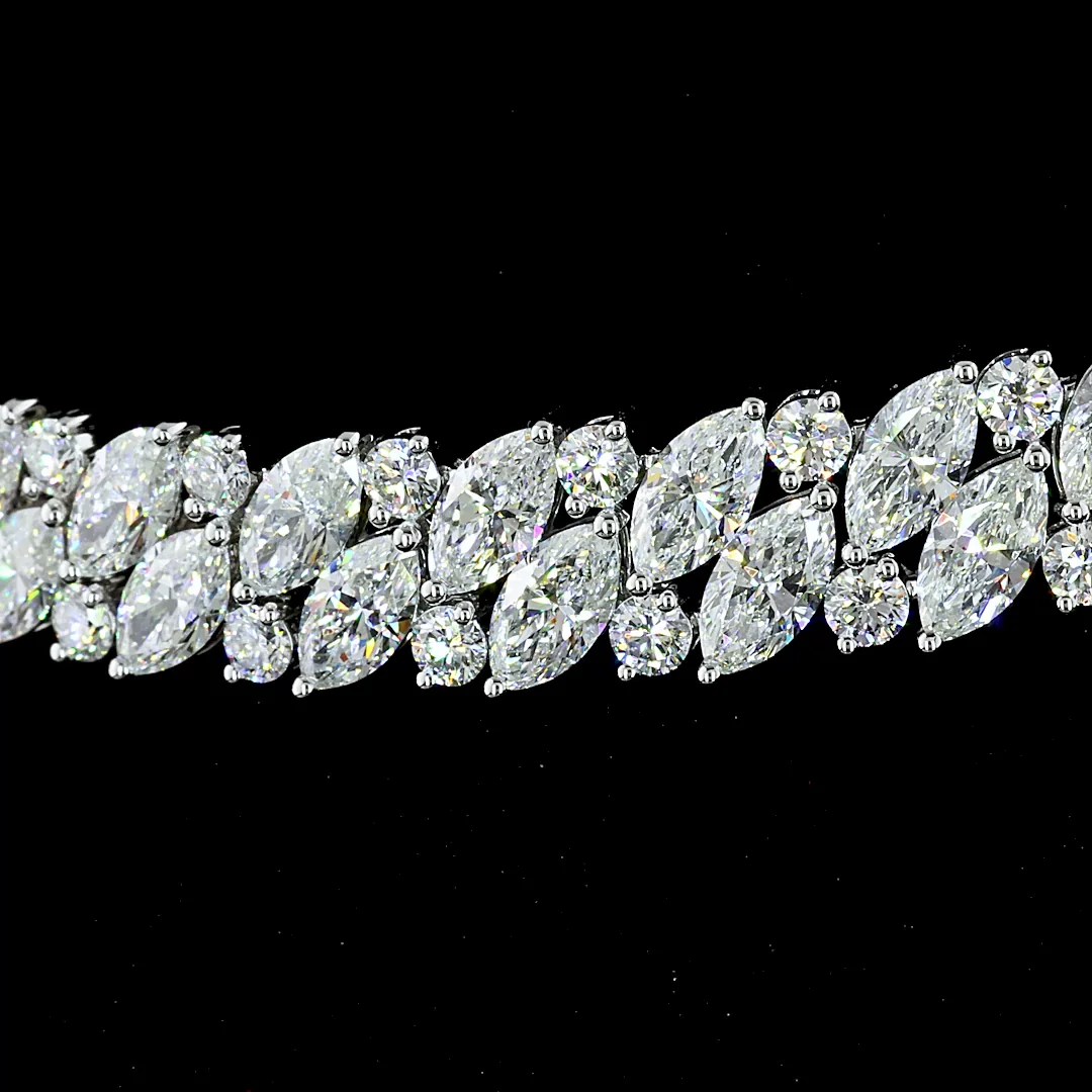 37.85 Cts 14k White Gold Marquise Shape Tennis Necklace - Image 3