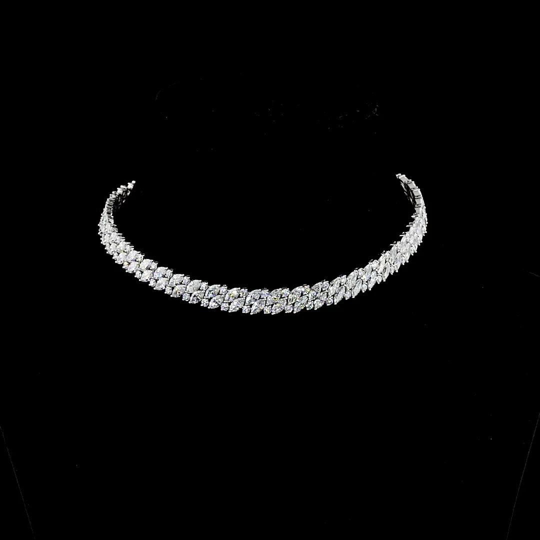 37.85 Cts 14k White Gold Marquise Shape Tennis Necklace - Video