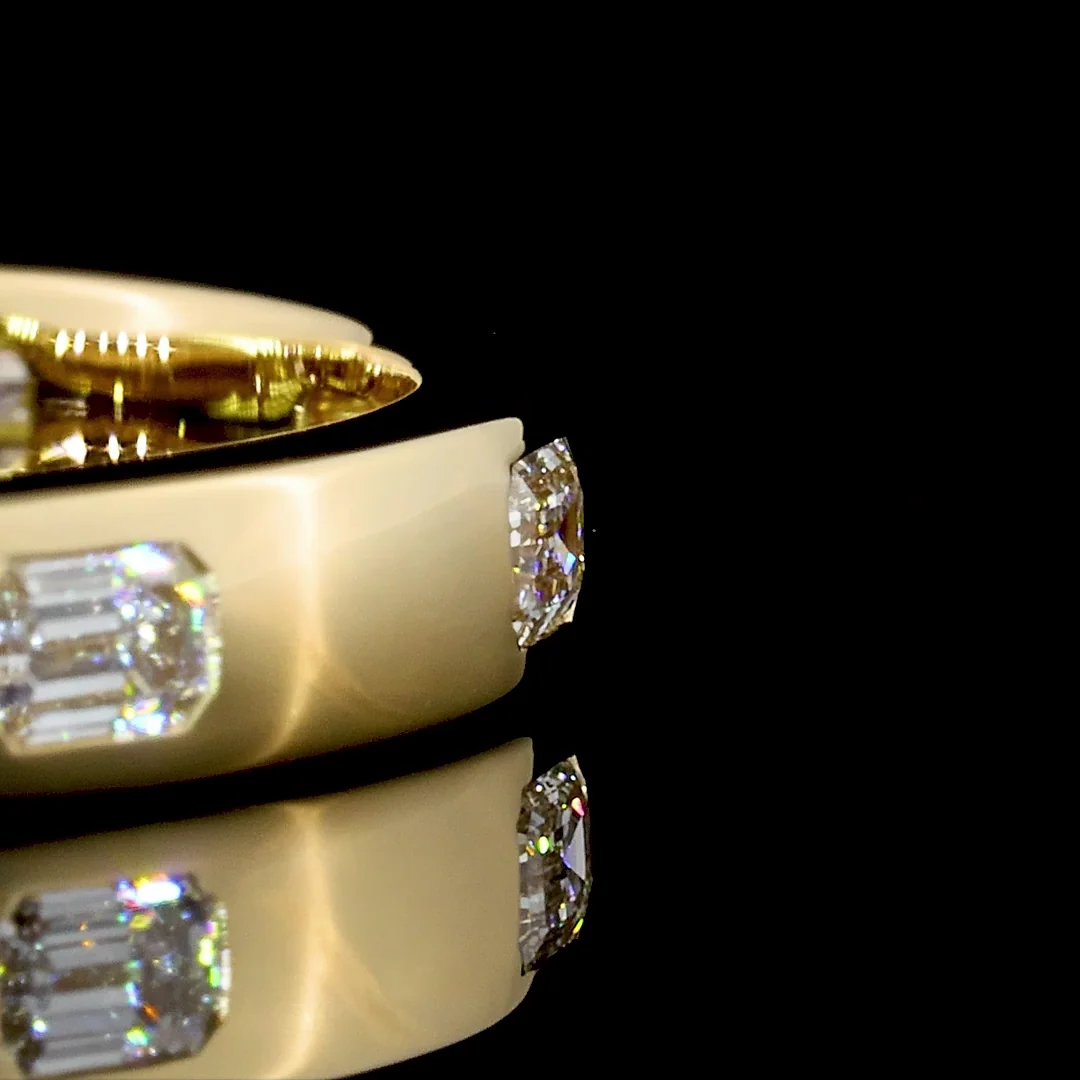 0.34 Cts 14k Yellow Gold Emerald Shape 3/4 Band Eternity Band - Image 2