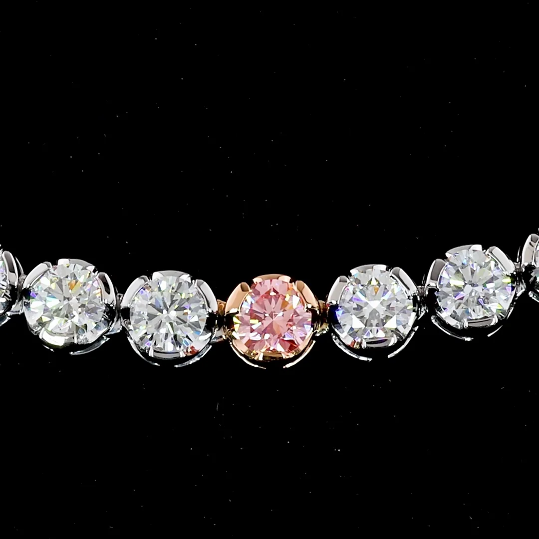 10.73 Cts 14k Two Tone Round Shape Tennis Necklace - Image 2