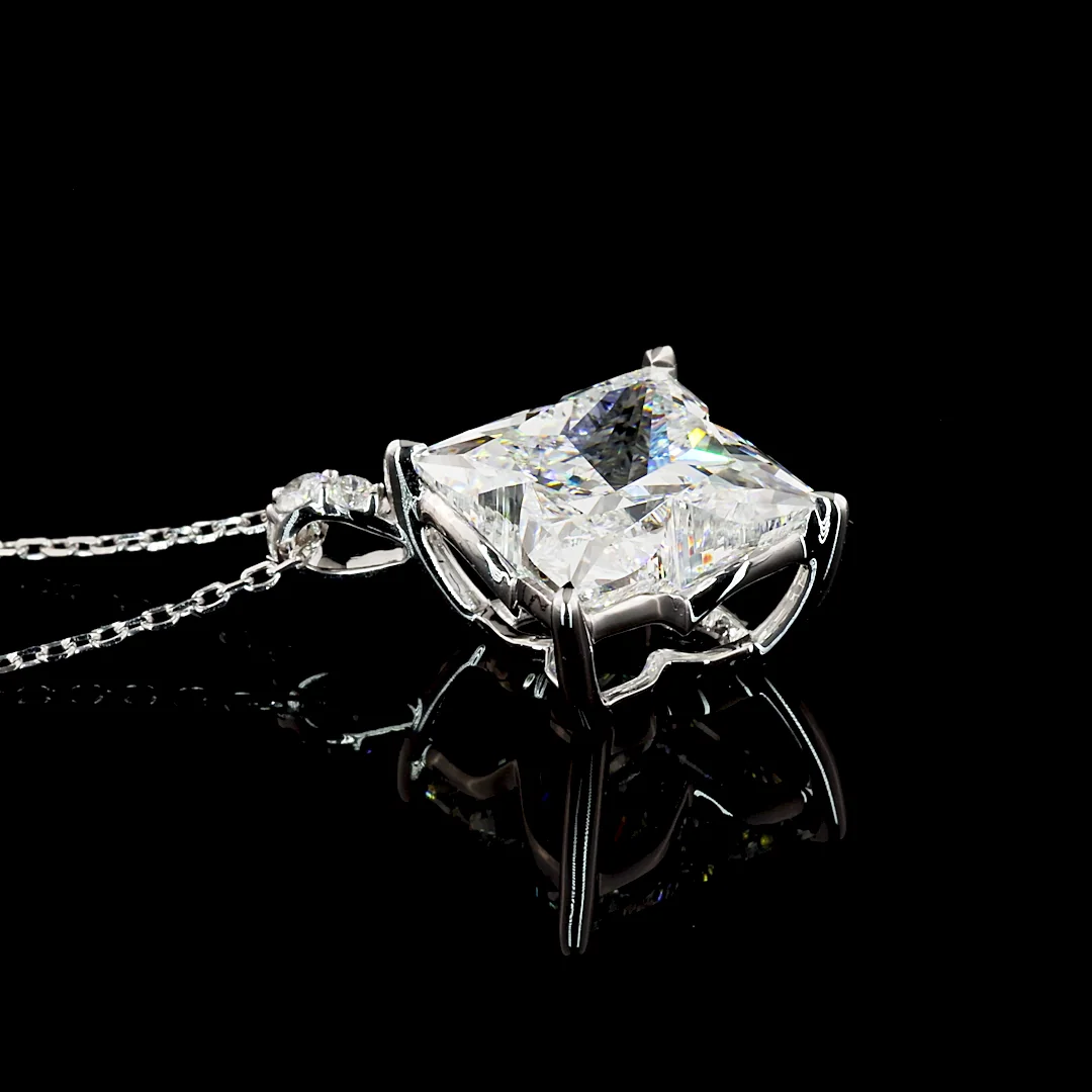 5.11 Cts 14k White Gold Princess Shape Pendant Pendant - Image 4