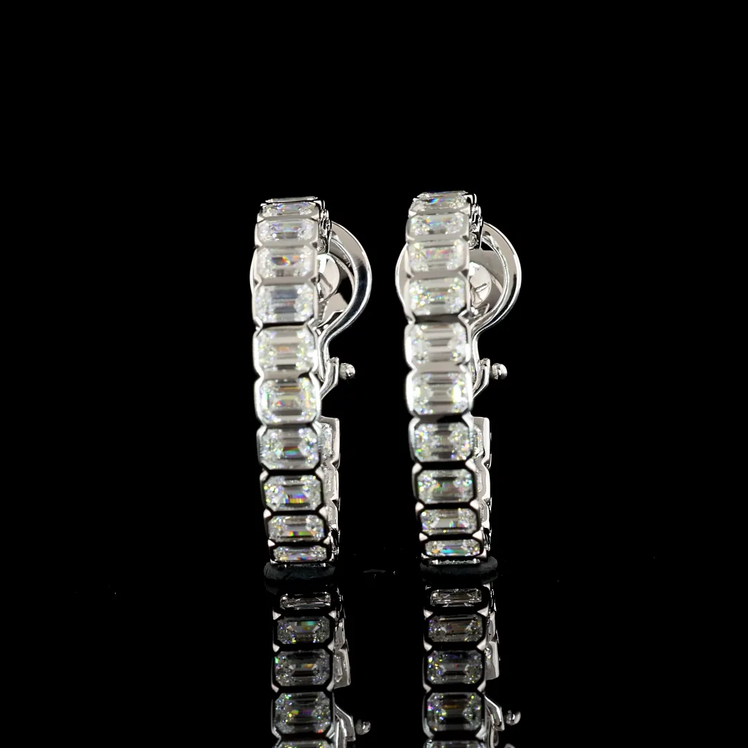 5 Cts 14k White Gold Emerald Shape Hoops Earring - Video