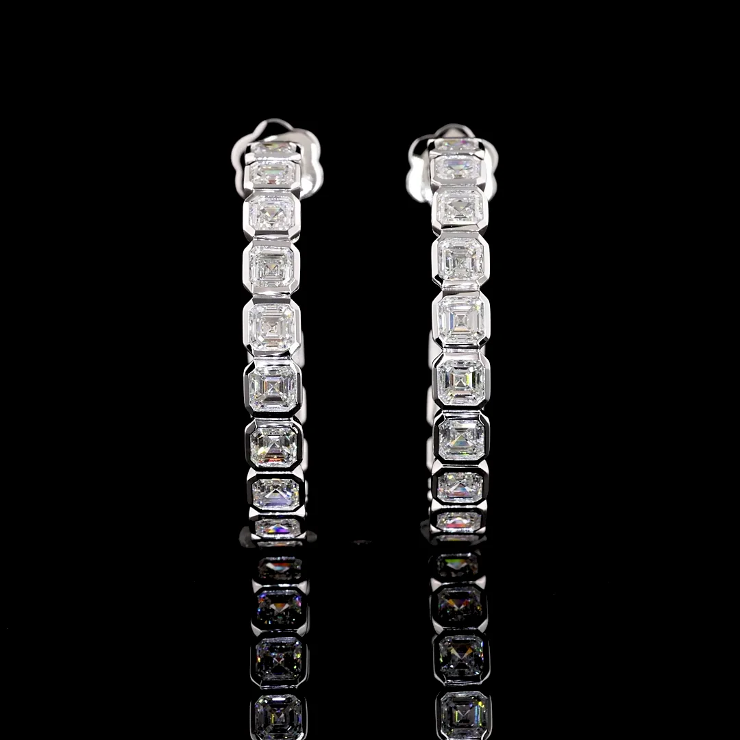 5.19 Cts 14k White Gold Asscher Shape C Hoops Earring - Image 2