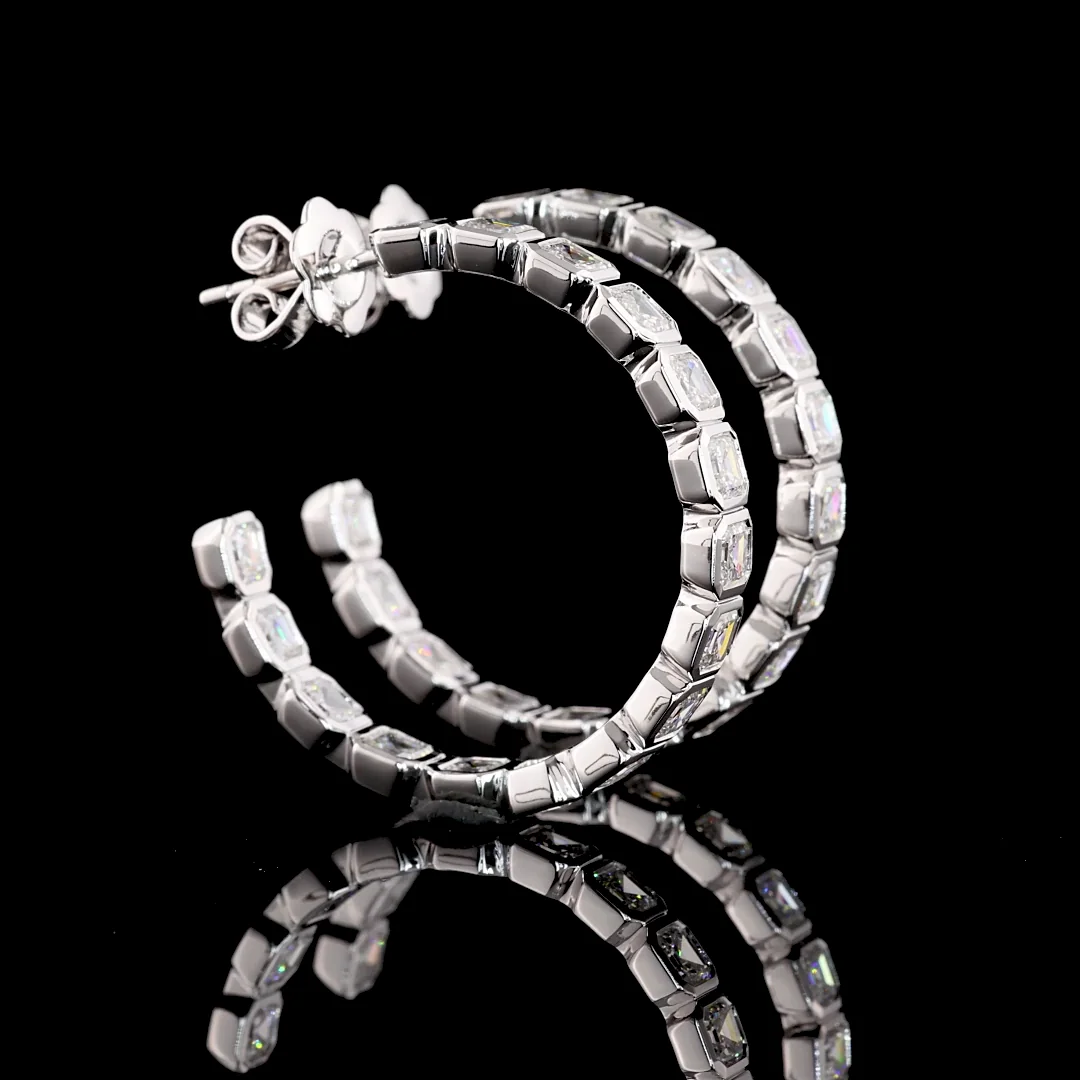 5.19 Cts 14k White Gold Asscher Shape C Hoops Earring - Video