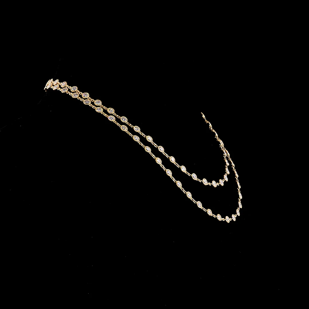 14.36 Cts 14k Yellow Gold Round Shape Double Strand Station Necklace - Image 2
