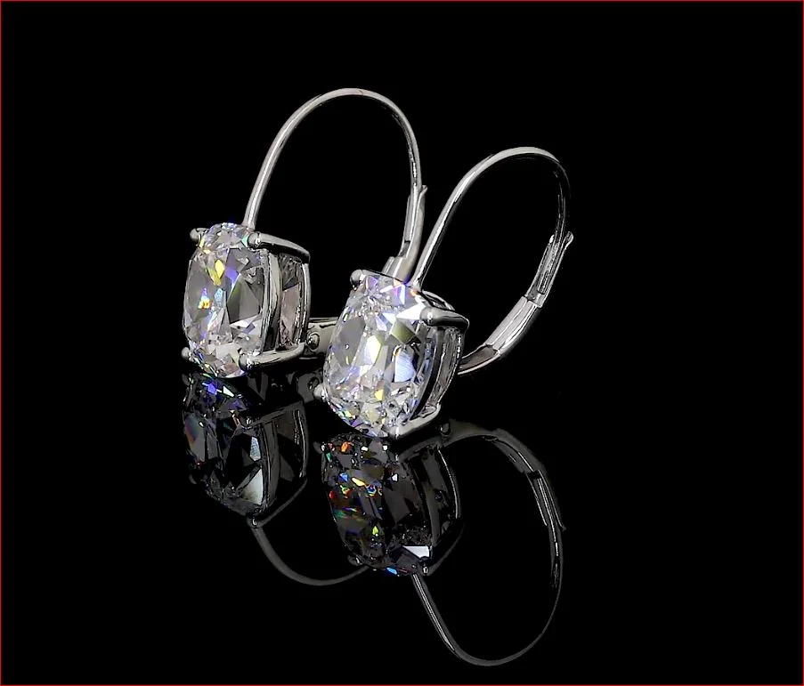 4.07 Cts 14k White Gold Antique Cushion Shape Hanging Earring - Image 4