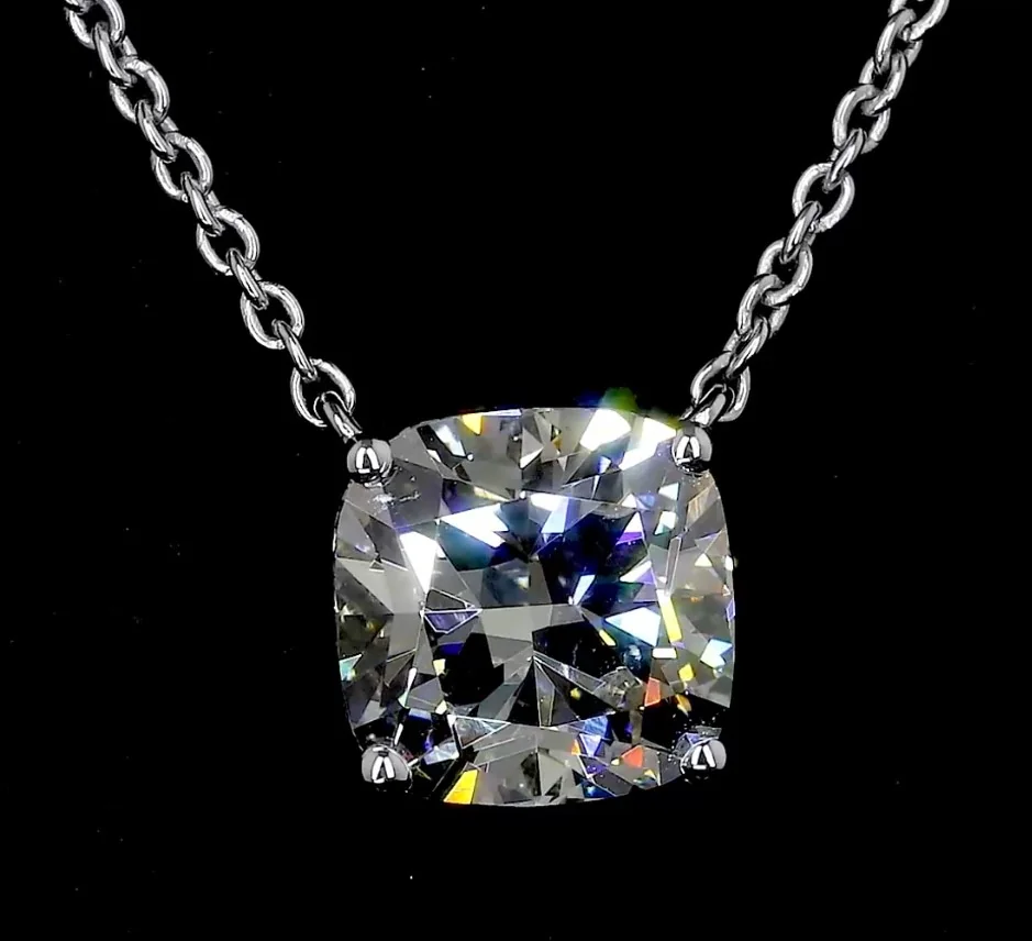 1.01 Cts 14k White Gold Cushion Shape Solitaire Pendant - Image 3