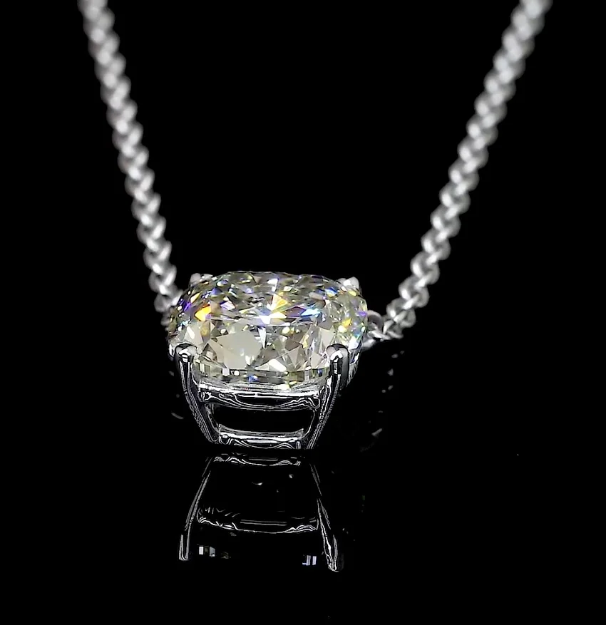 1.01 Cts 14k White Gold Cushion Shape Solitaire Pendant - Image 4