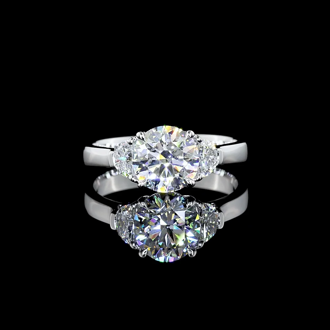 5.24 Cts 14k White Gold Round Shape 3 Stones Ring - Video