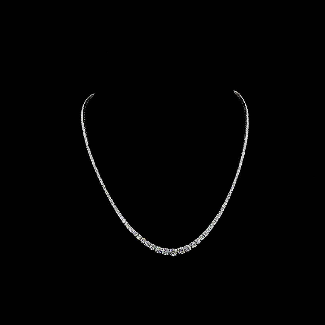 7.15 Cts 14k White Gold Round Shape Riviera Necklace - Video