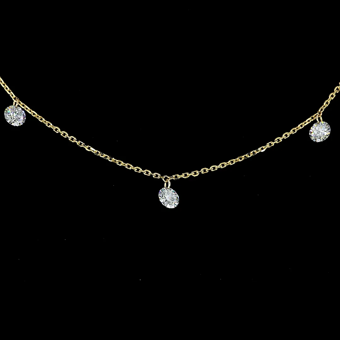 1.22 Cts 14k Yellow Gold Round Shape Station Necklace - Image 3