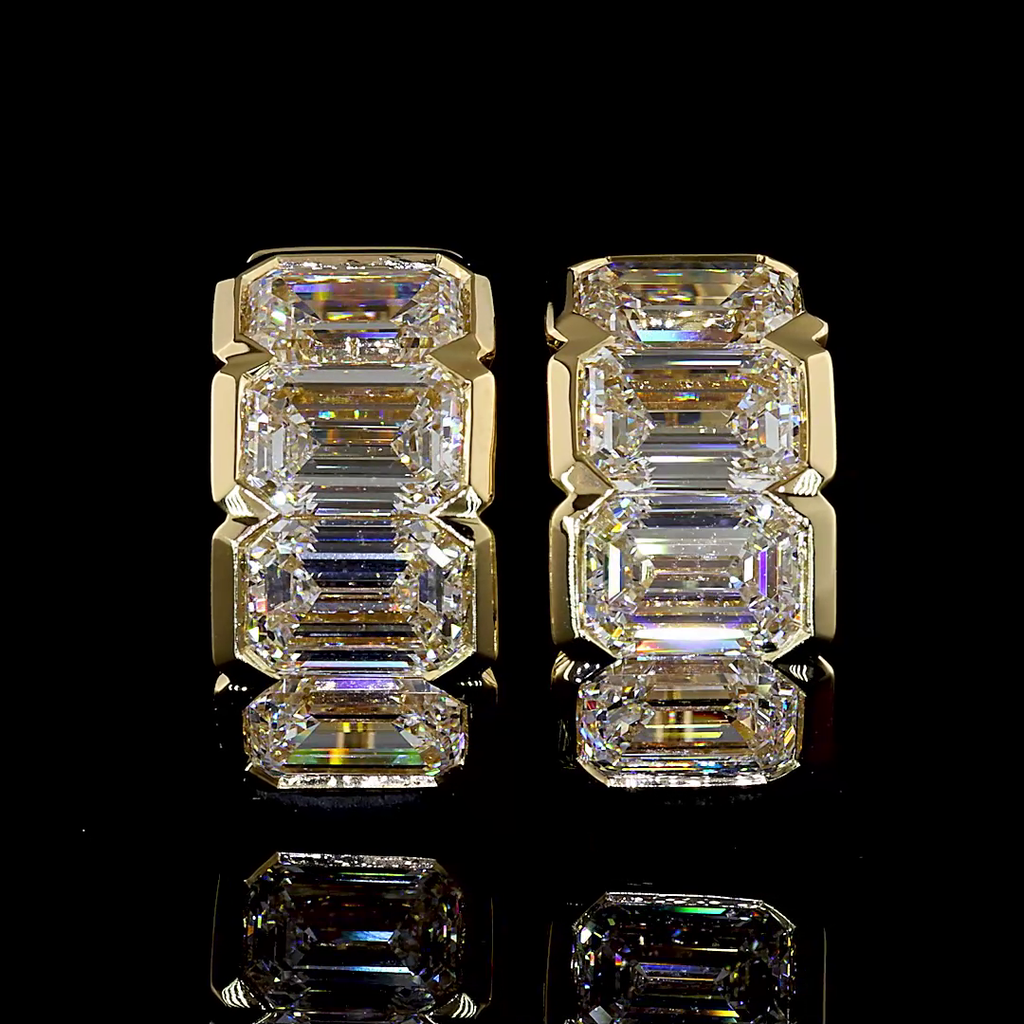 6.51 Cts 14k Yellow Gold Emerald Shape Huggies Earring - Video