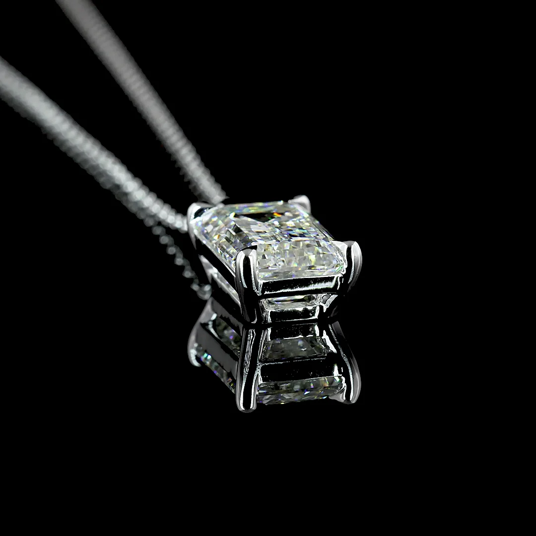 2.51 Cts 14k White Gold Emerald Shape Solitaire Pendant - Image 2