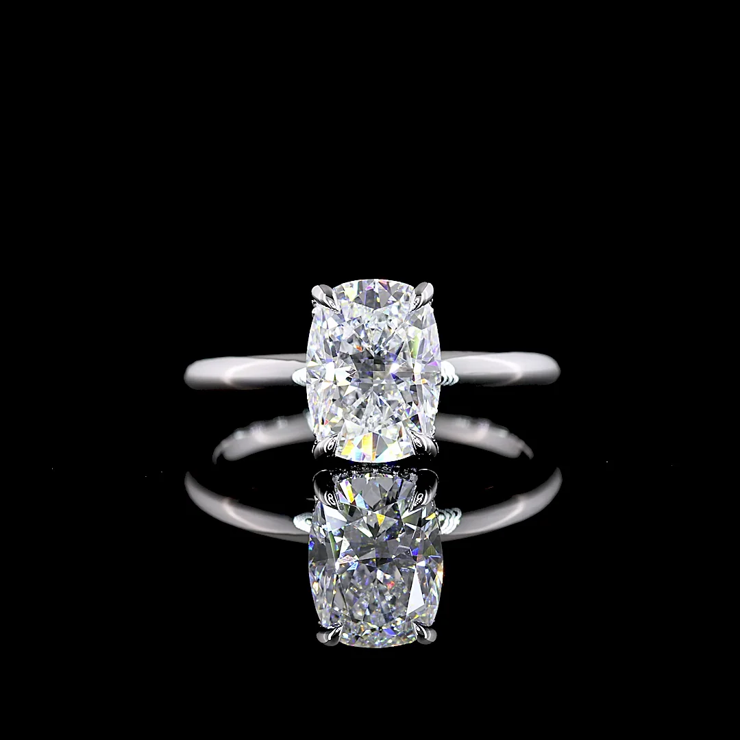 2.16 Cts 14k White Gold Cushion Brilliant Shape Hidden Halo Ring - Image 3