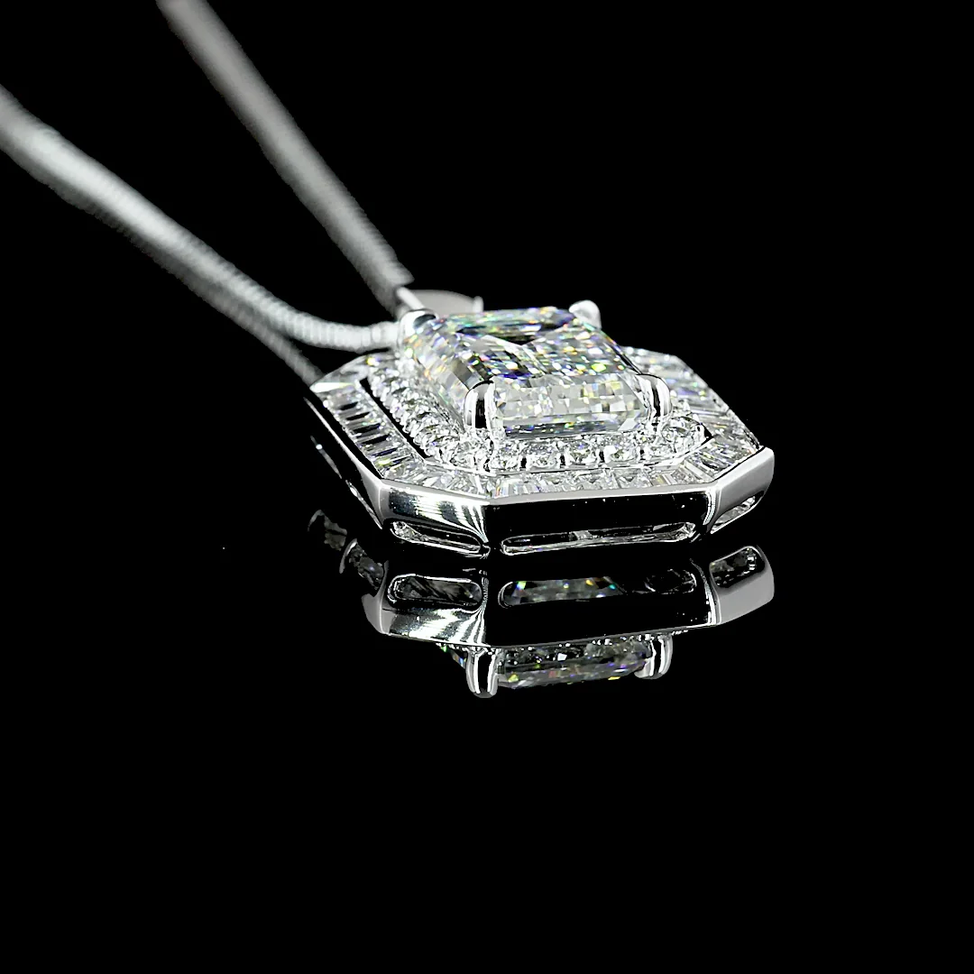 6.57 Cts 9k White Gold - 14k White Gold Mix Shape Double Halo Pendant - Image 2