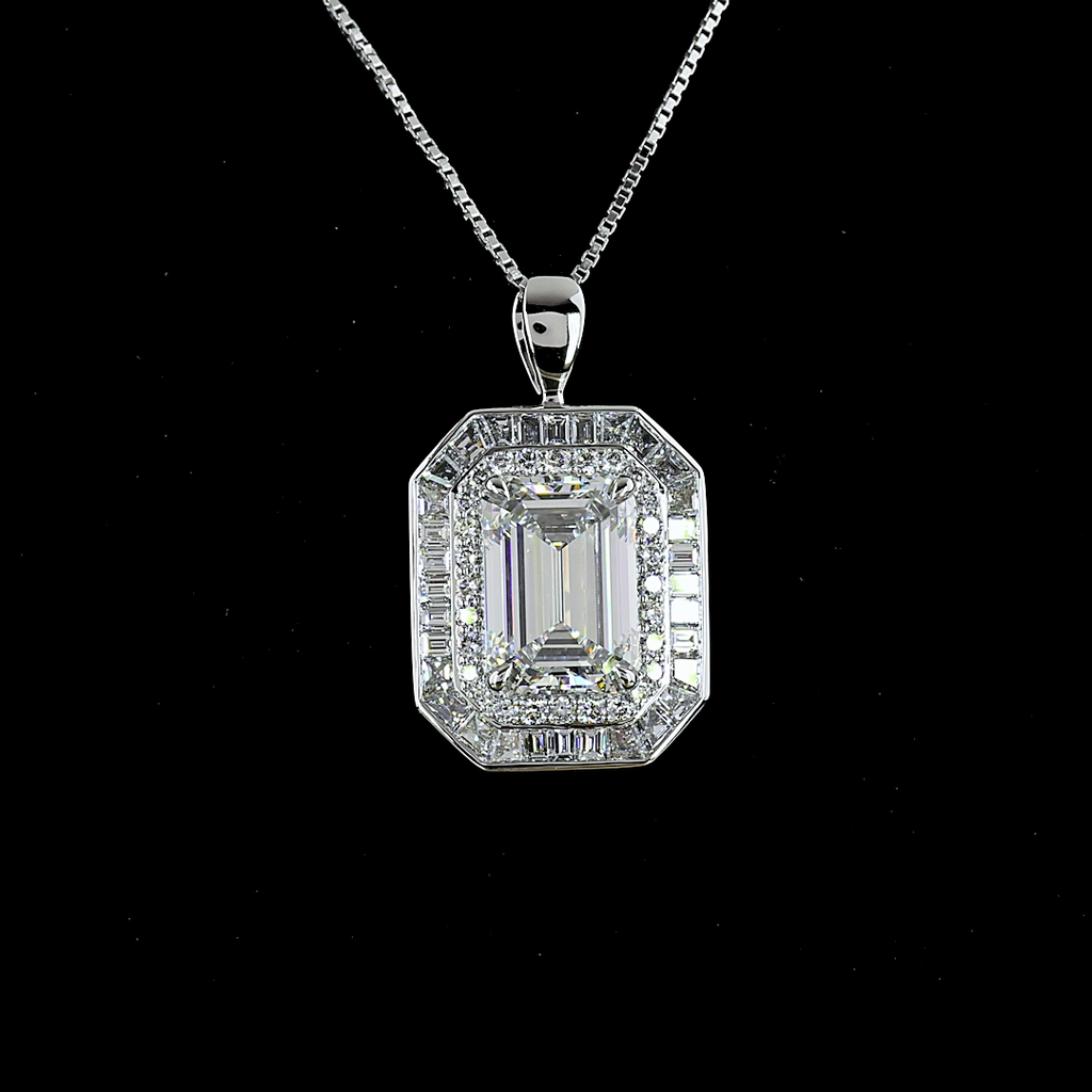 6.57 Cts 9k White Gold - 14k White Gold Mix Shape Double Halo Pendant - Image 3