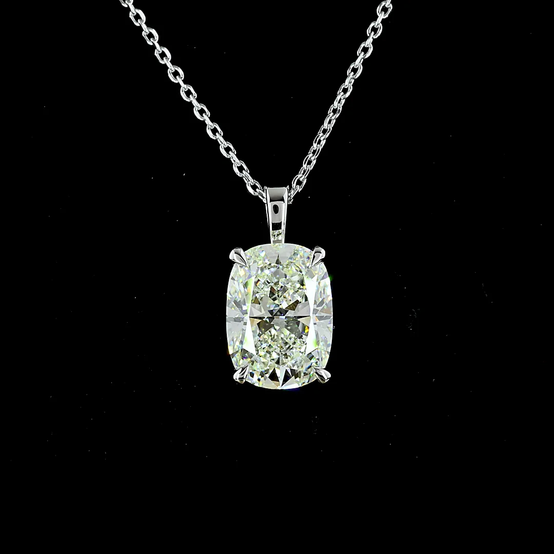 3 Cts 14k White Gold Cushion Brilliant Shape Solitaire Pendant - Image 3