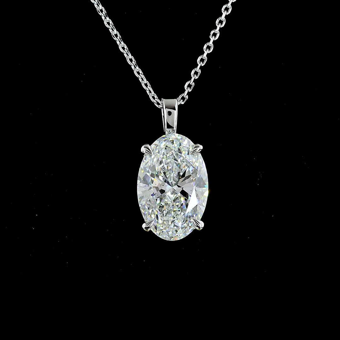 3.15 Cts 14k White Gold Oval Shape Solitaire Pendant - Image 3