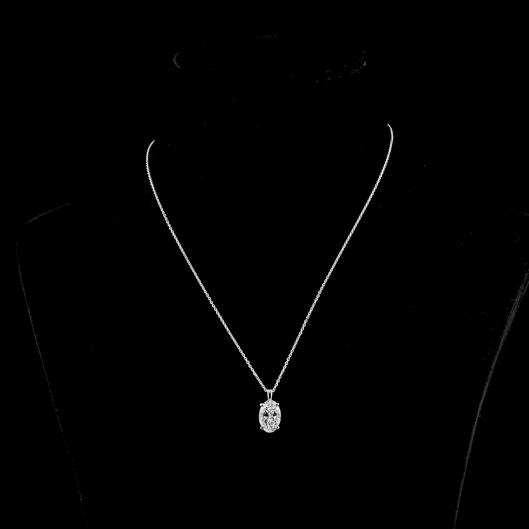 3.15 Cts 14k White Gold Oval Shape Solitaire Pendant - Video